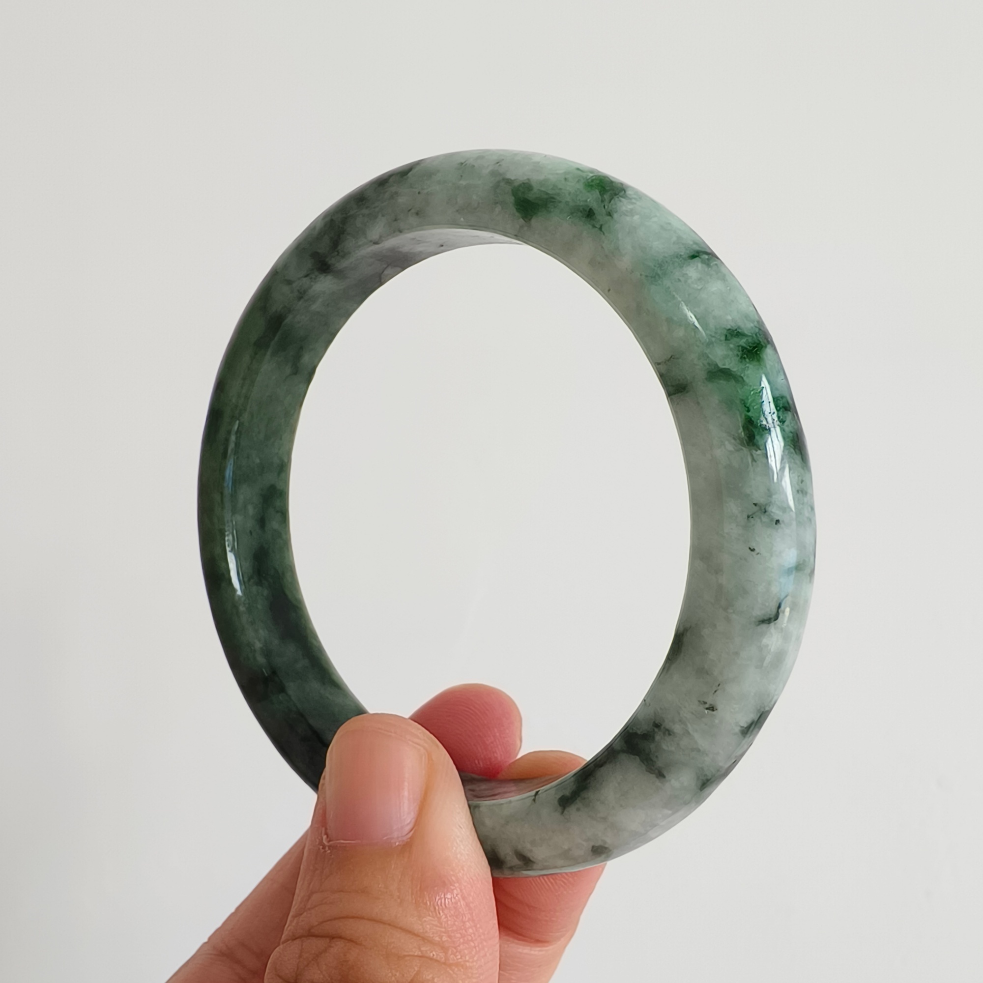 DDP 57mm Natural Type A Green Burmese Jadeite Round Band Bangle