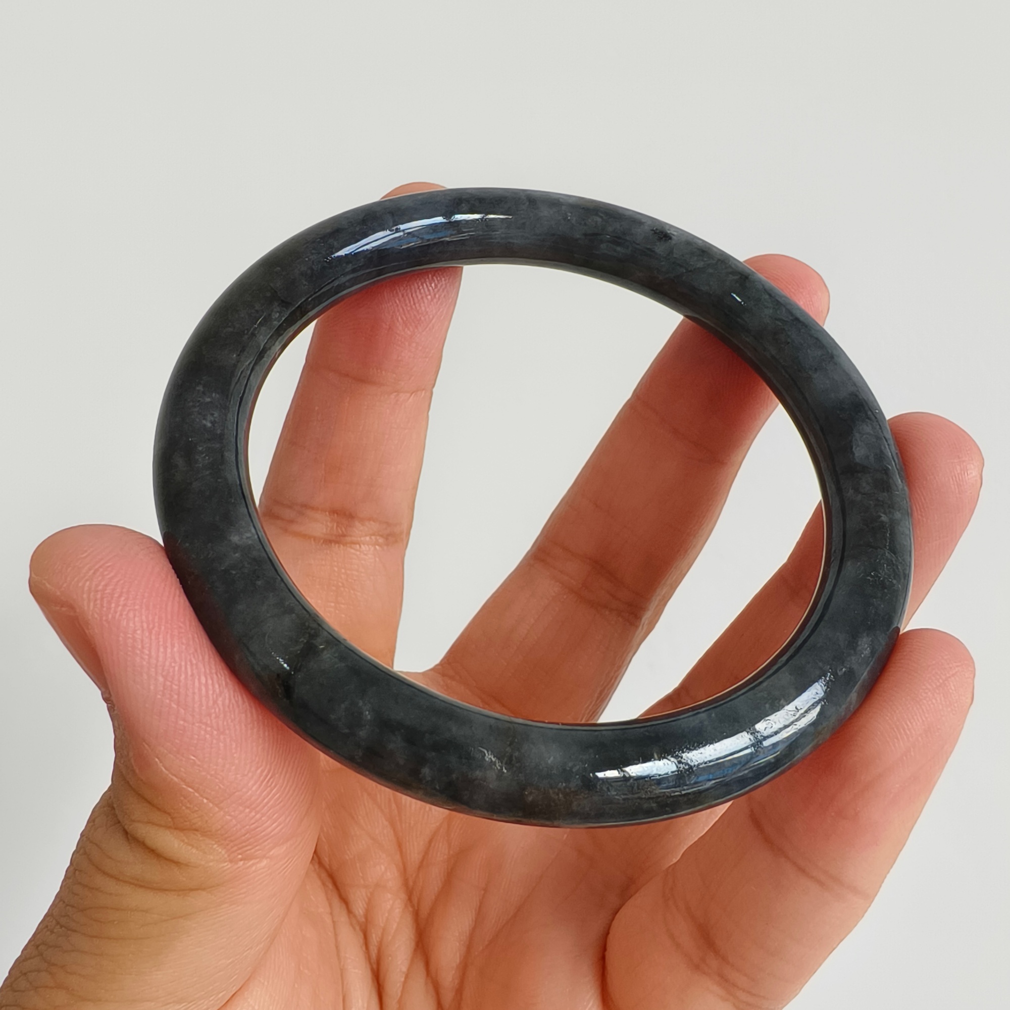 DDP 56mm Natural Type A Black Chicken Species Burmese Jadeite Round Band Bangle