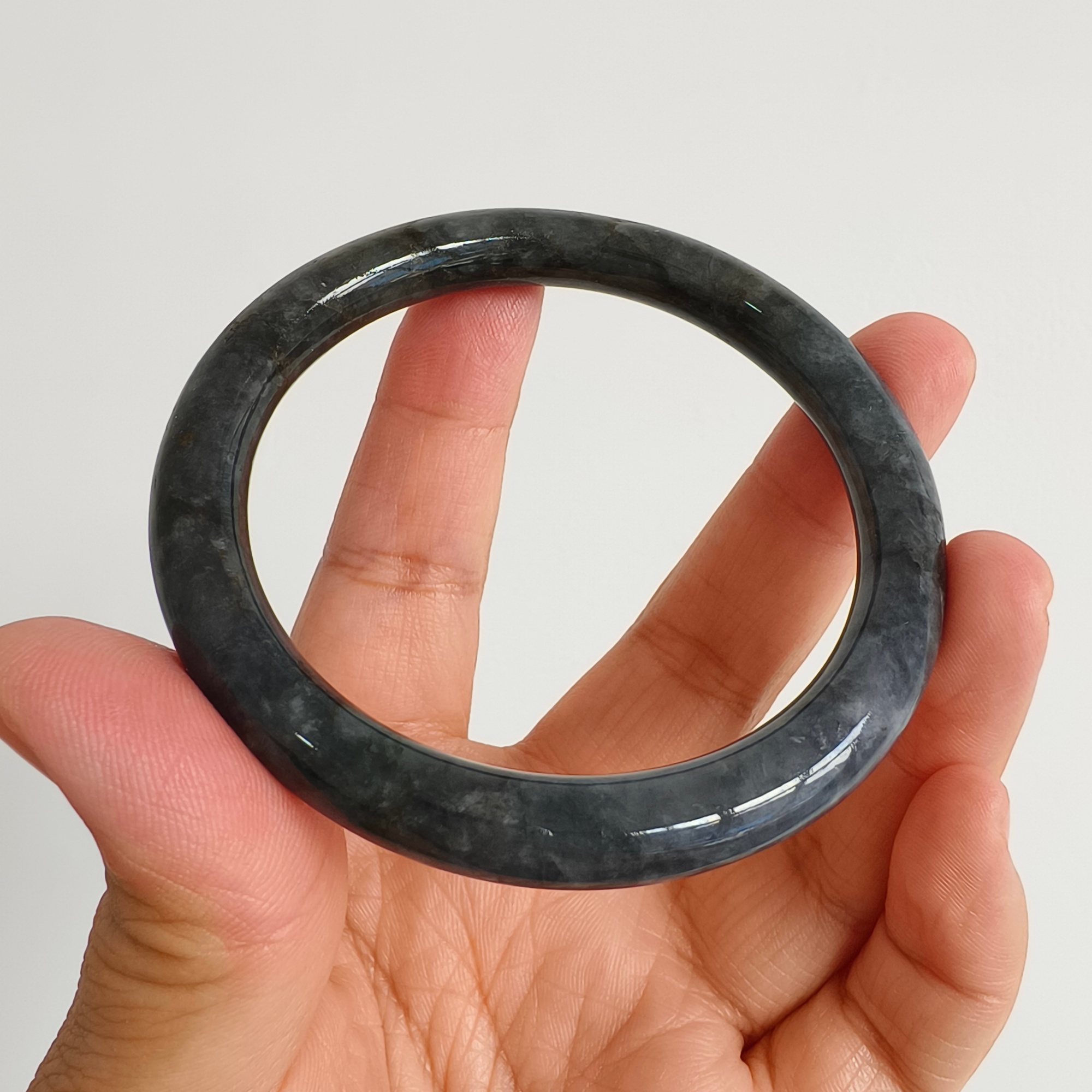 DDP 56mm Natural Type A Black Chicken Species Burmese Jadeite Round Band Bangle
