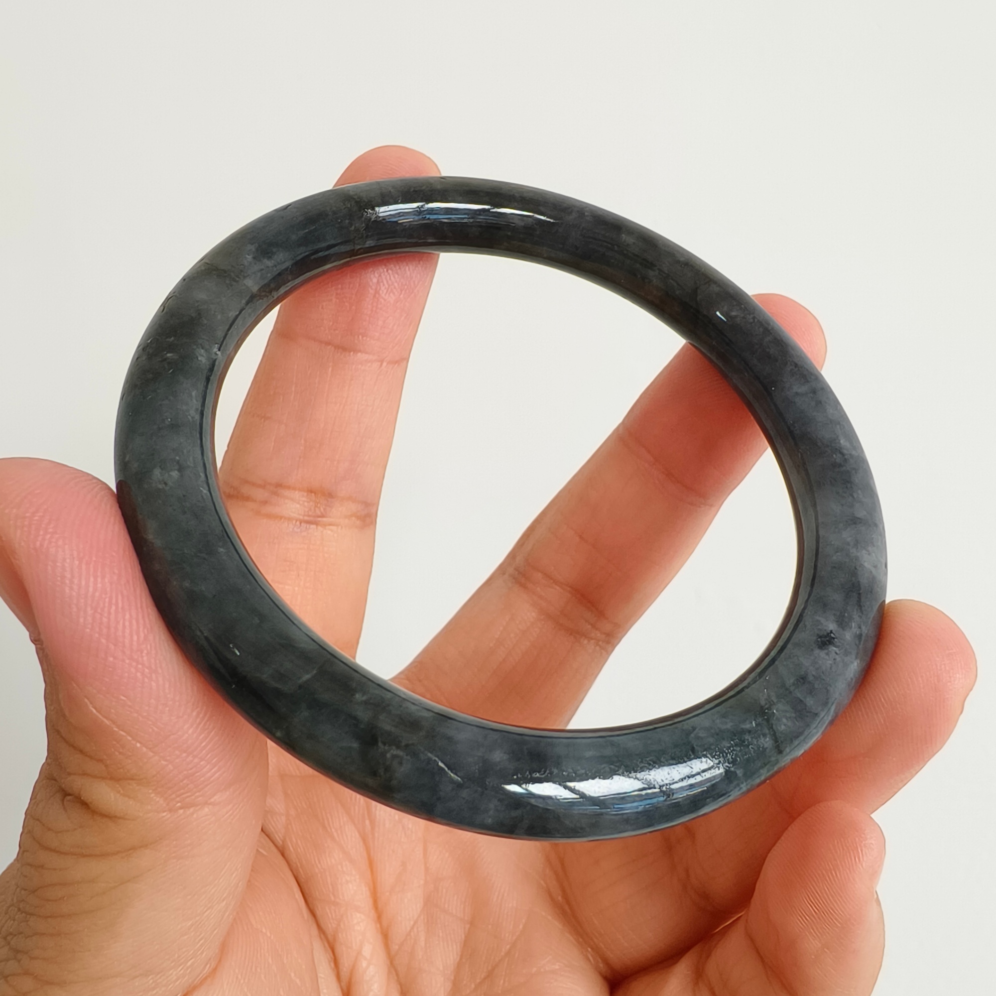 DDP 56mm Natural Type A Black Chicken Species Burmese Jadeite Round Band Bangle