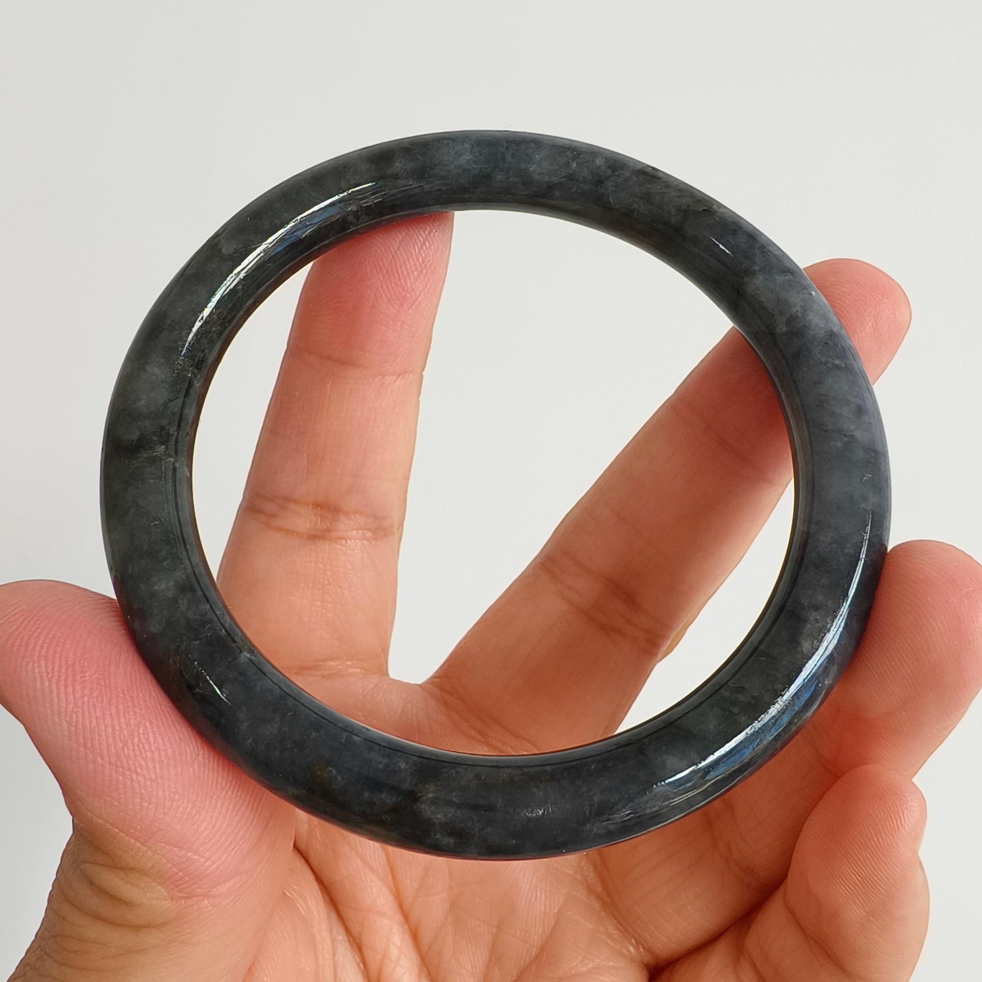 DDP 56mm Natural Type A Black Chicken Species Burmese Jadeite Round Band Bangle