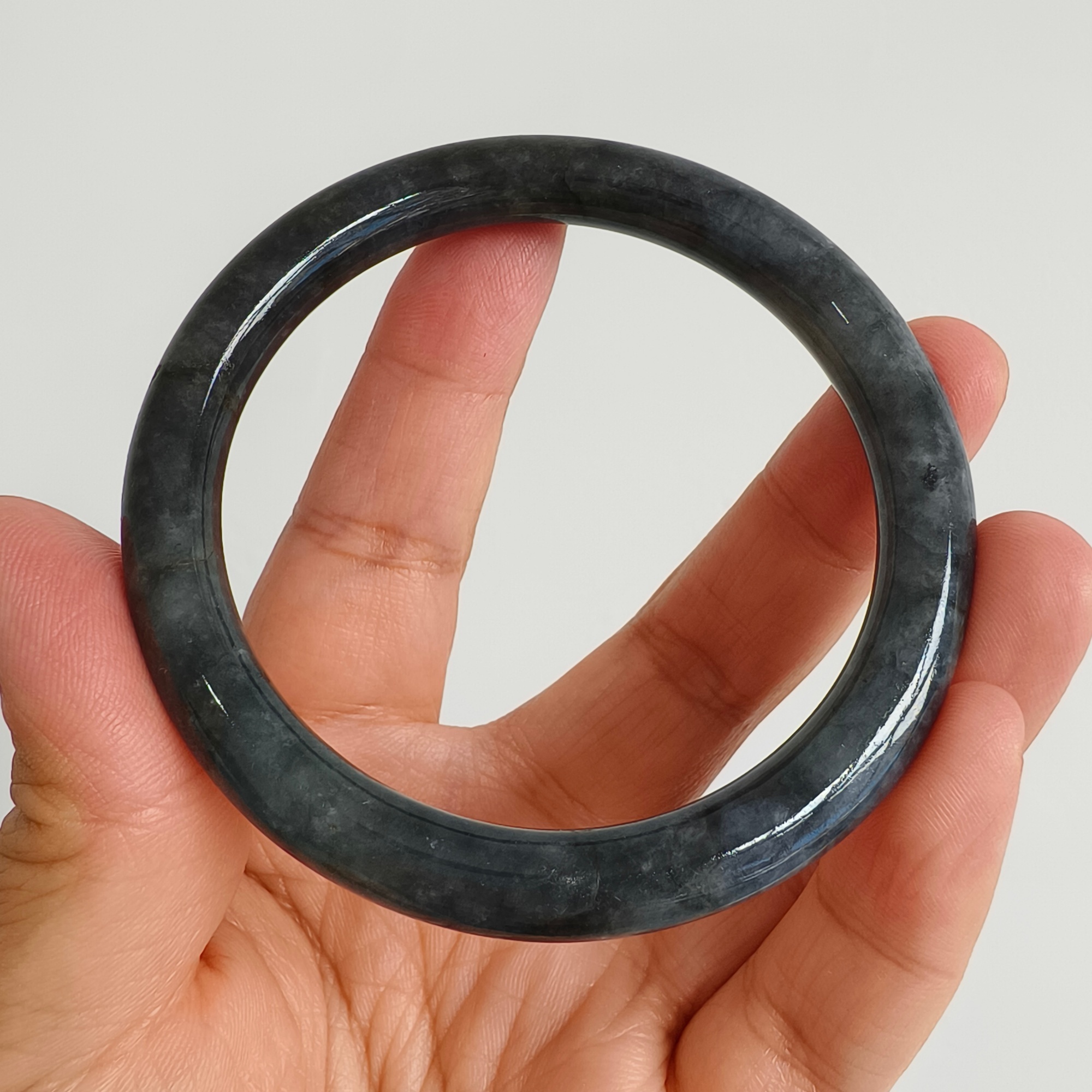 DDP 56mm Natural Type A Black Chicken Species Burmese Jadeite Round Band Bangle