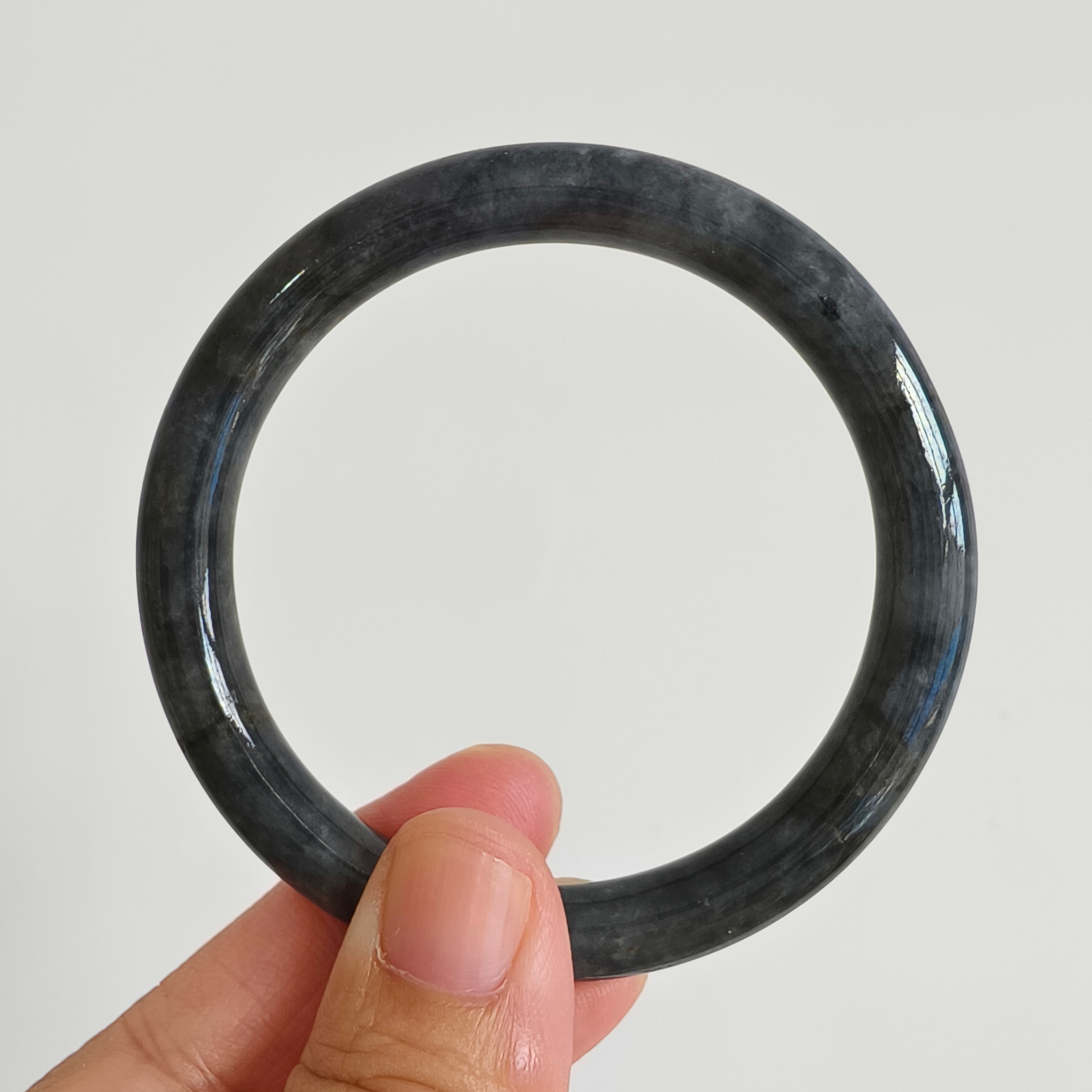 DDP 56mm Natural Type A Black Chicken Species Burmese Jadeite Round Band Bangle