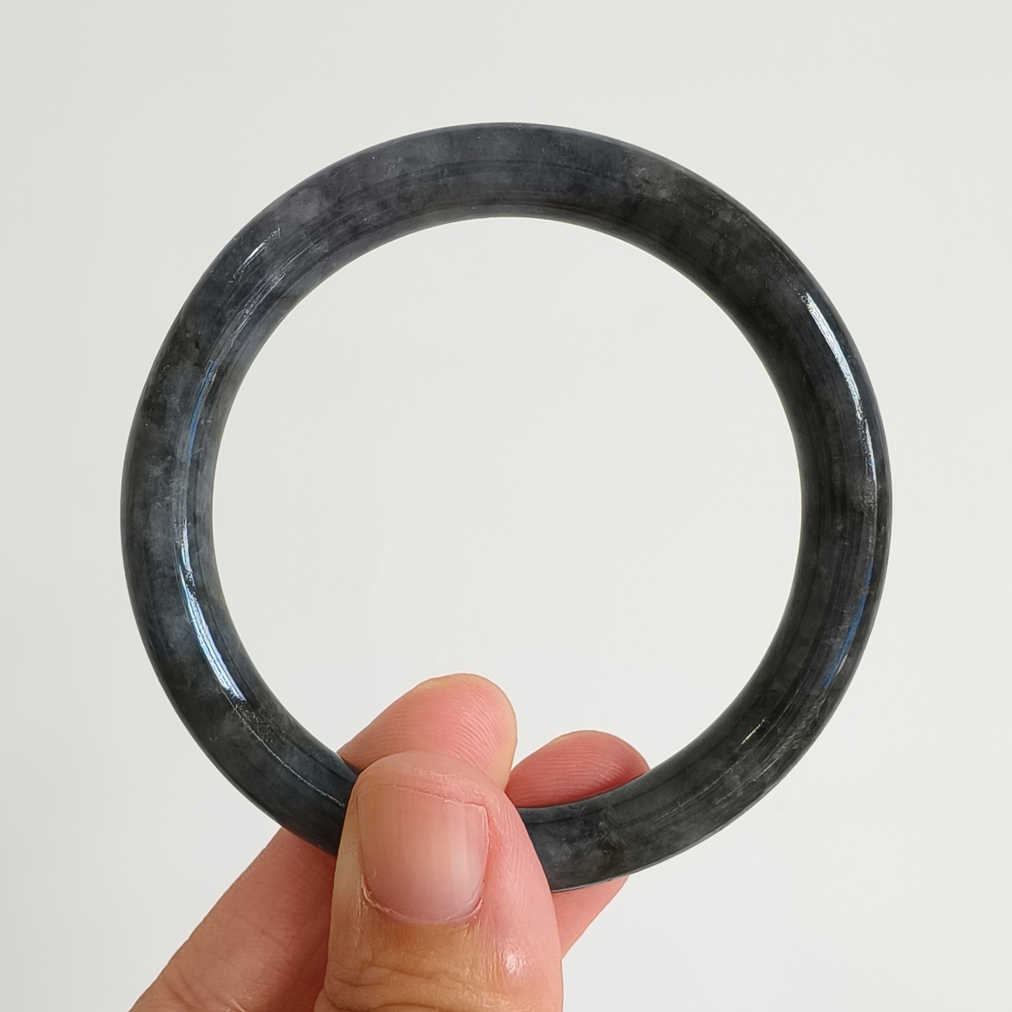 DDP 56mm Natural Type A Black Chicken Species Burmese Jadeite Round Band Bangle