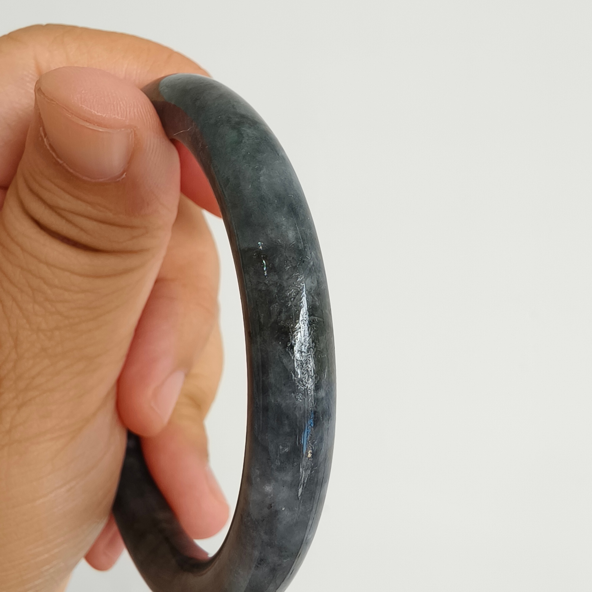 DDP 56mm Natural Type A Black Chicken Species Burmese Jadeite Round Band Bangle
