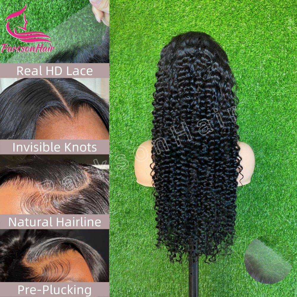 ParksonHair HD Lace Human Hair Wigs 200% Density Exotic Curly 13x4 HD Lace Frontal Wigs Pre Plucked Natutal Black