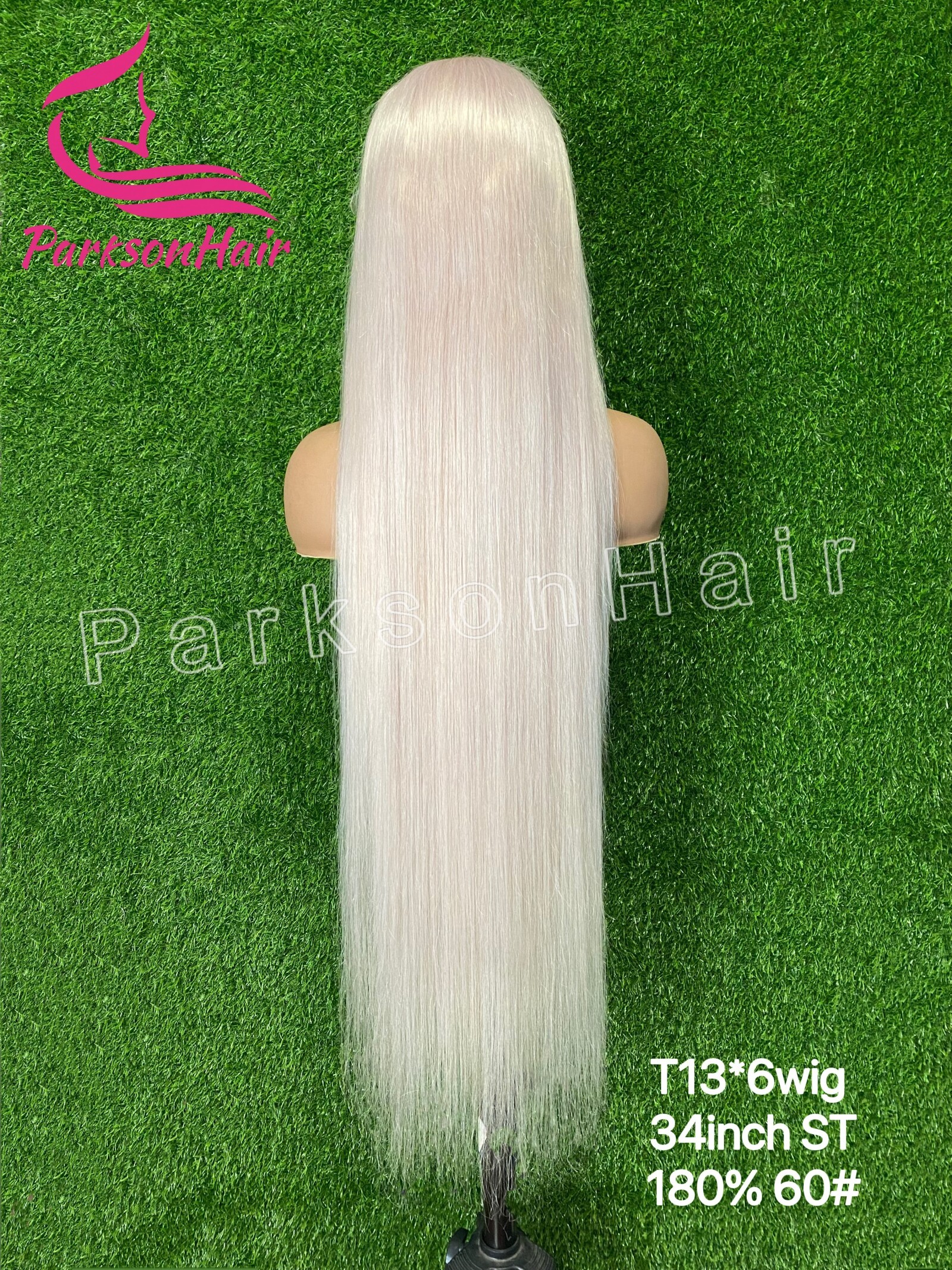 ParksonHair Platinum HD Lace Human Hair Wig 13x4 HD Lace Frontal Wig Ash Blonde #60 Straight 180% Density Wigs
