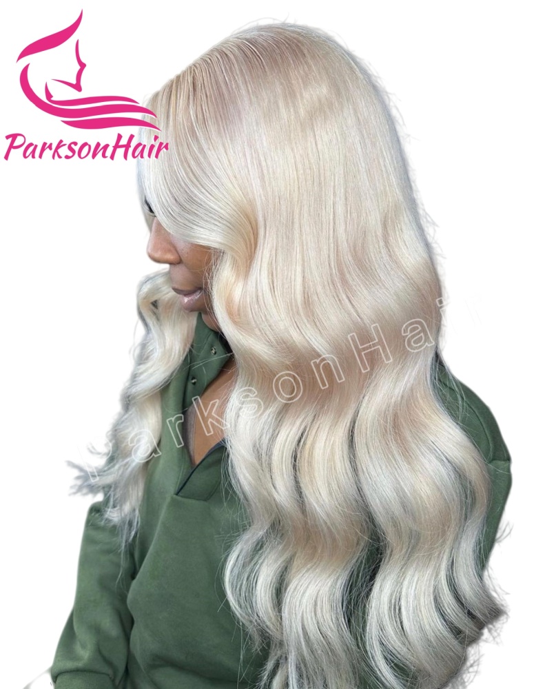 ParksonHair Platinum HD Lace Human Hair Wig 13x4 HD Lace Frontal Wig Ash Blonde #60 Straight 180% Density Wigs
