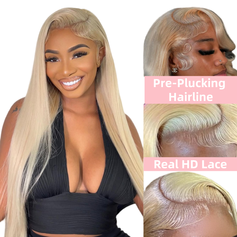Parksonhair HD 13x6 Blonde Full Lace Frontal Wig Pre-Plucking Straight 613 Human Hair Wigs