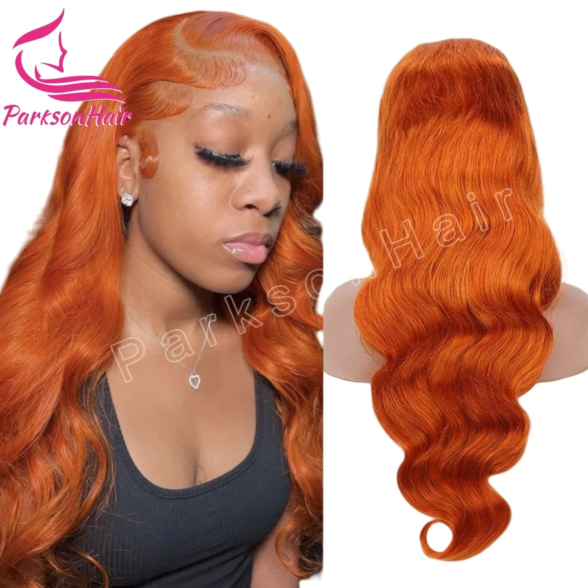 Ginger 200% 13x4 Transparent Lace Front Human Hair Wigs Pre Plucked Brazilian Orange Body Wave #350 Lace Frontal Wig For Women