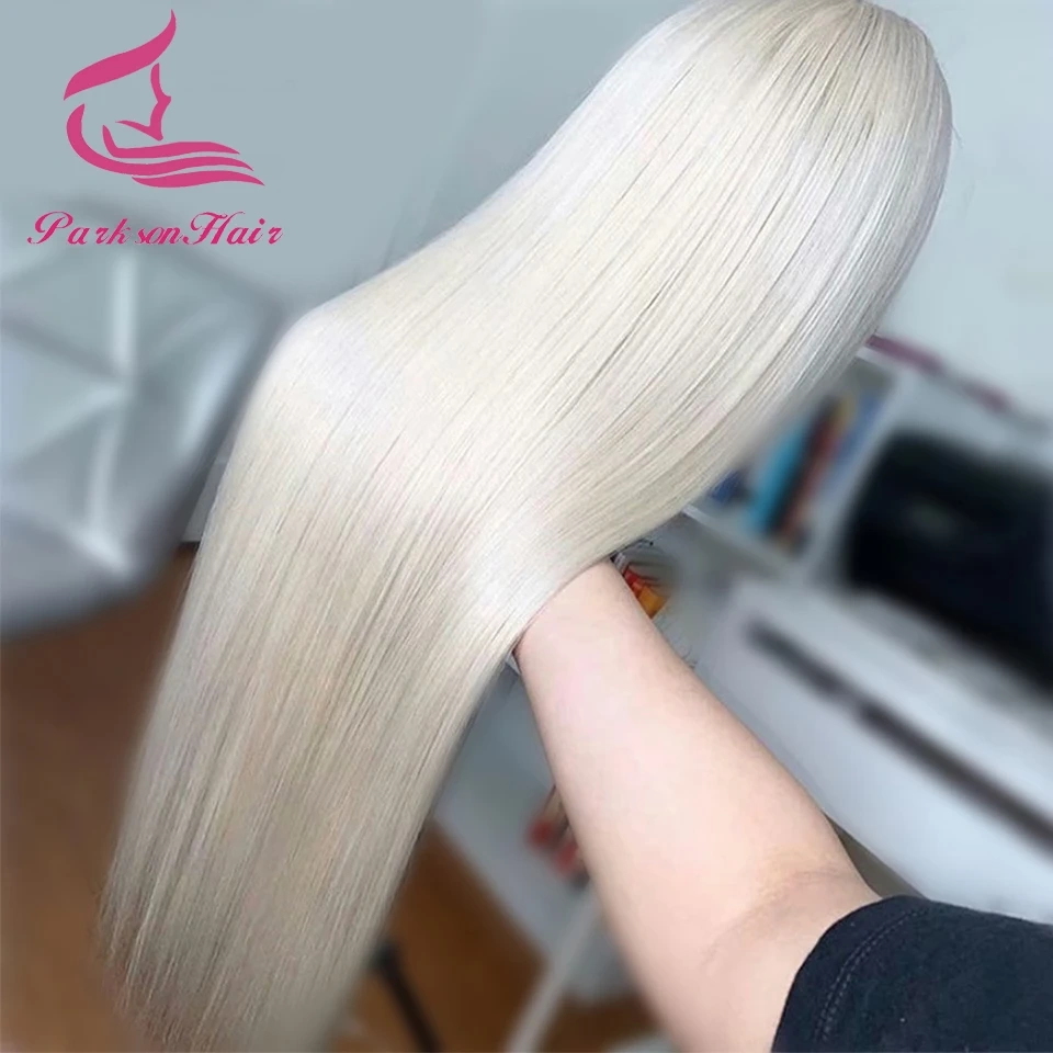 Glueless Platinum Ash Blonde Human Hair Wig 5x5 HD Transparent Lace Front Wig For Women Straight White Colored Glueless Lace Wig