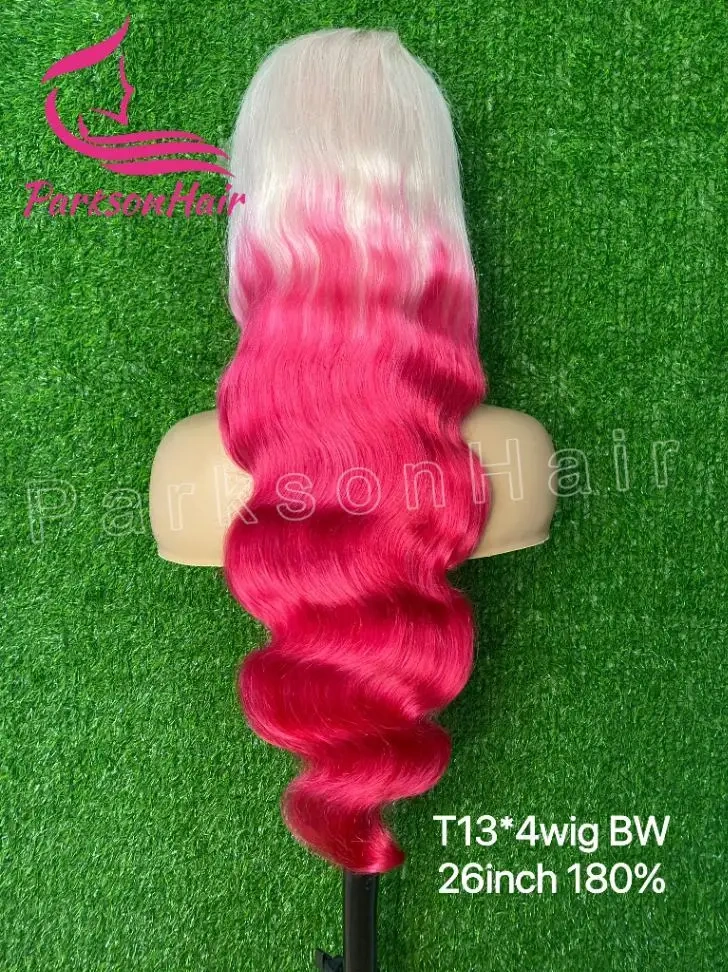 Platnium Ombre Pink 13x6 13x4 HD Lace Front Human Hair Wigs Body Wave  Human Hair Wig Colored 613 Wigs For Women Highlight  Wig