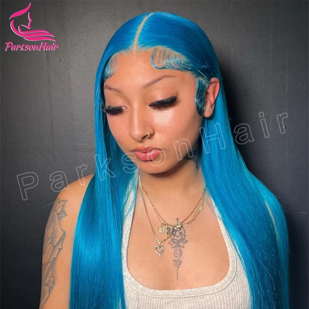 Blue 13x6 HD Transparent Lace Front Wig Straight  Wigs For Women 613 Colored 13x4 Lace Front Blonde Human Hair Pre Plucked Wigs