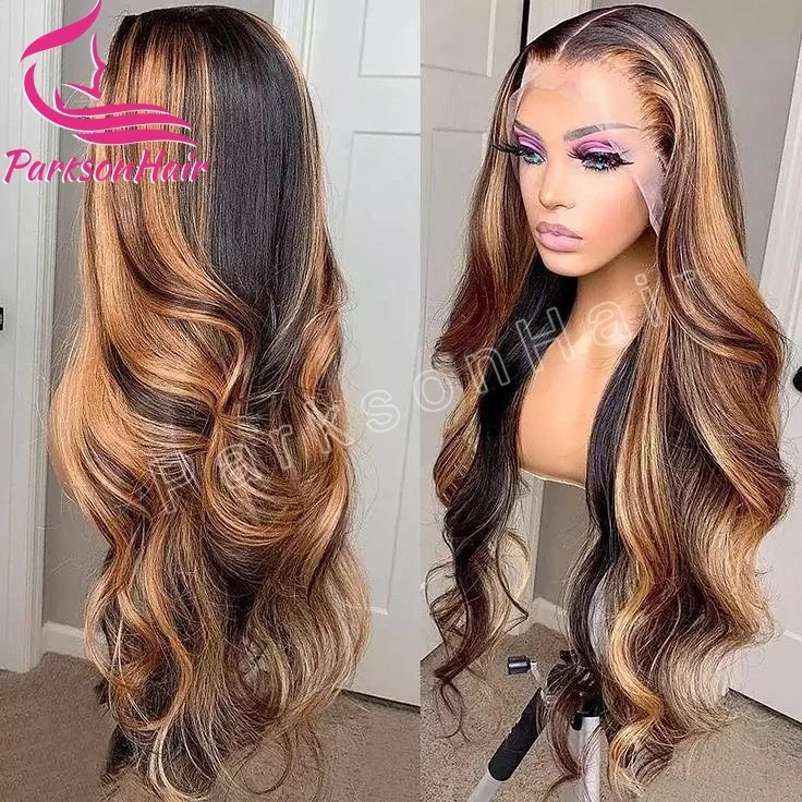 Highlight 4/27 13x4 Transparent Lace Front Wigs Human Hair For Women Pre-Plucking Straight Brazilian Lace Frontal Wigs 200%