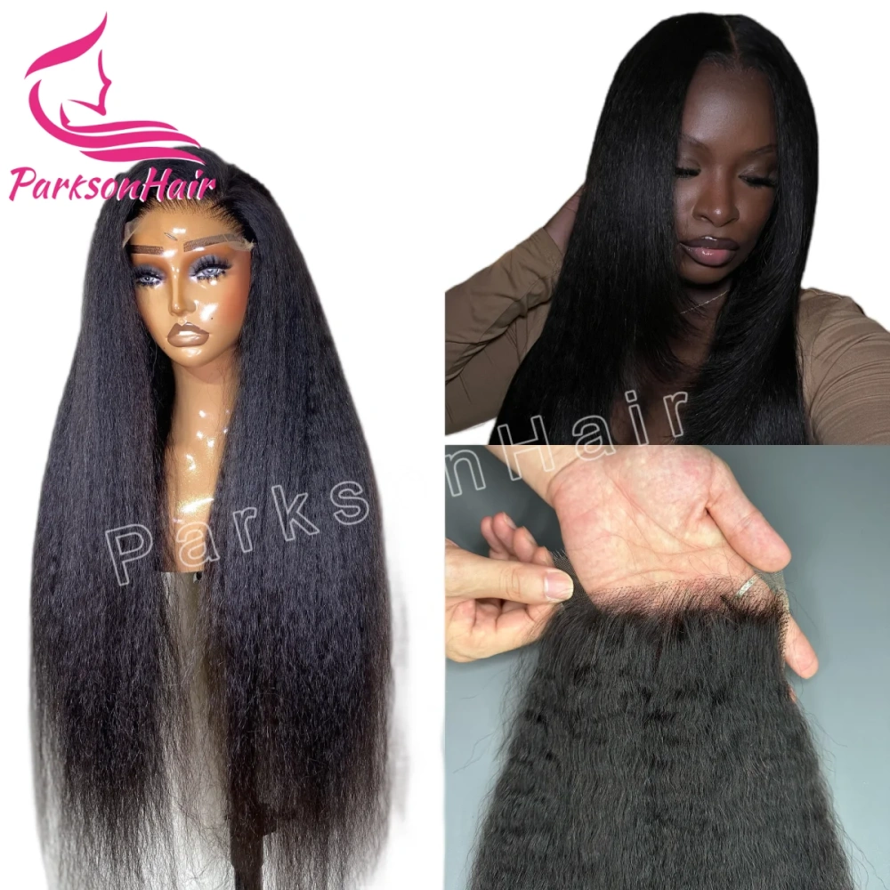 HD Lace Glueless Human Hair Wig Kinky Straight Lace Front Wig Pre Plucked Ready To Go 5x5 HD Human Hair Lace Closure Wig No Glue