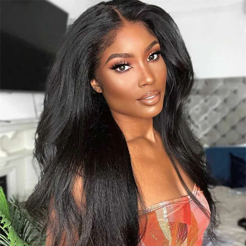 34 36 Inch Kinky Straight HD 13x4 Lace Frontal Wig 100% Raw Human Hair Wig Pre Plucked 200% Density Yaki Curly Wig For Women