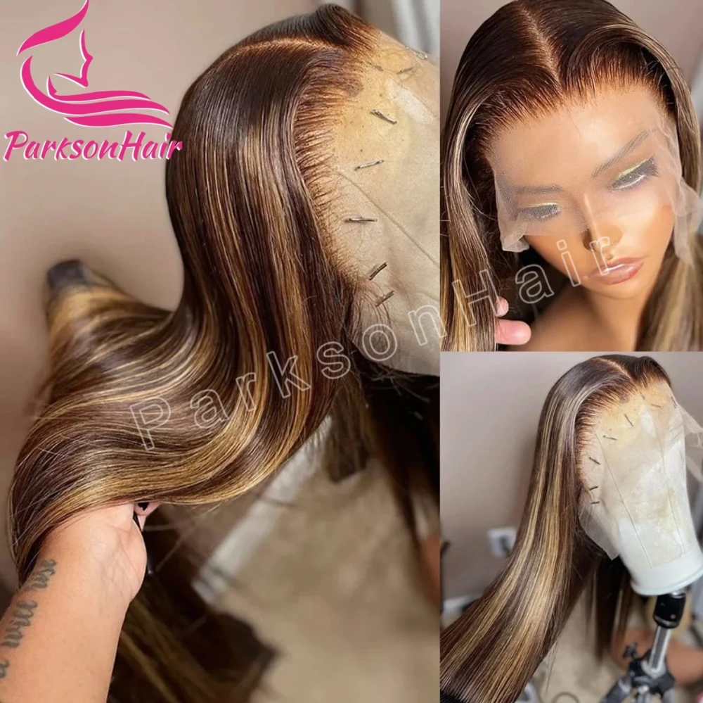 13x4 Highlight Transparent Lace Front Wigs For Women 200% Pre Plucked 4/27 Straight Human Hair Wig Brazilian Lace Frontal Wigs