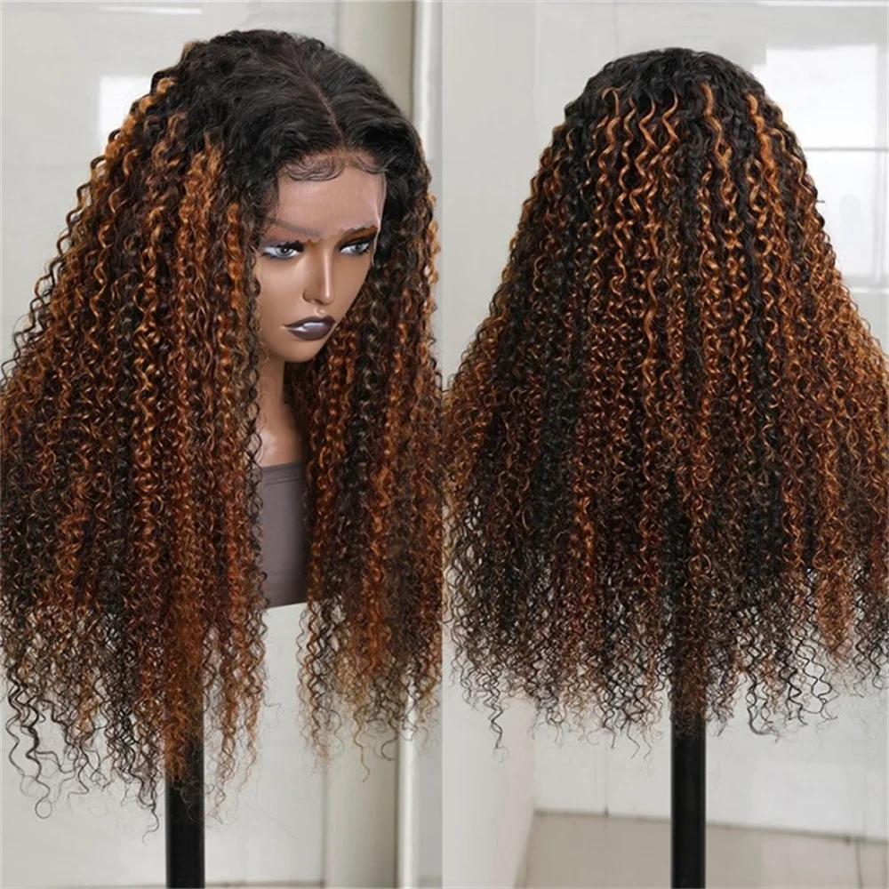 Wear & Go Glueless Human Hair Wig Deep Curly 1b/27 Highlight Lace Front Wig 100% Human Hair 5x5 Lace Closure Wig With Dark Roots