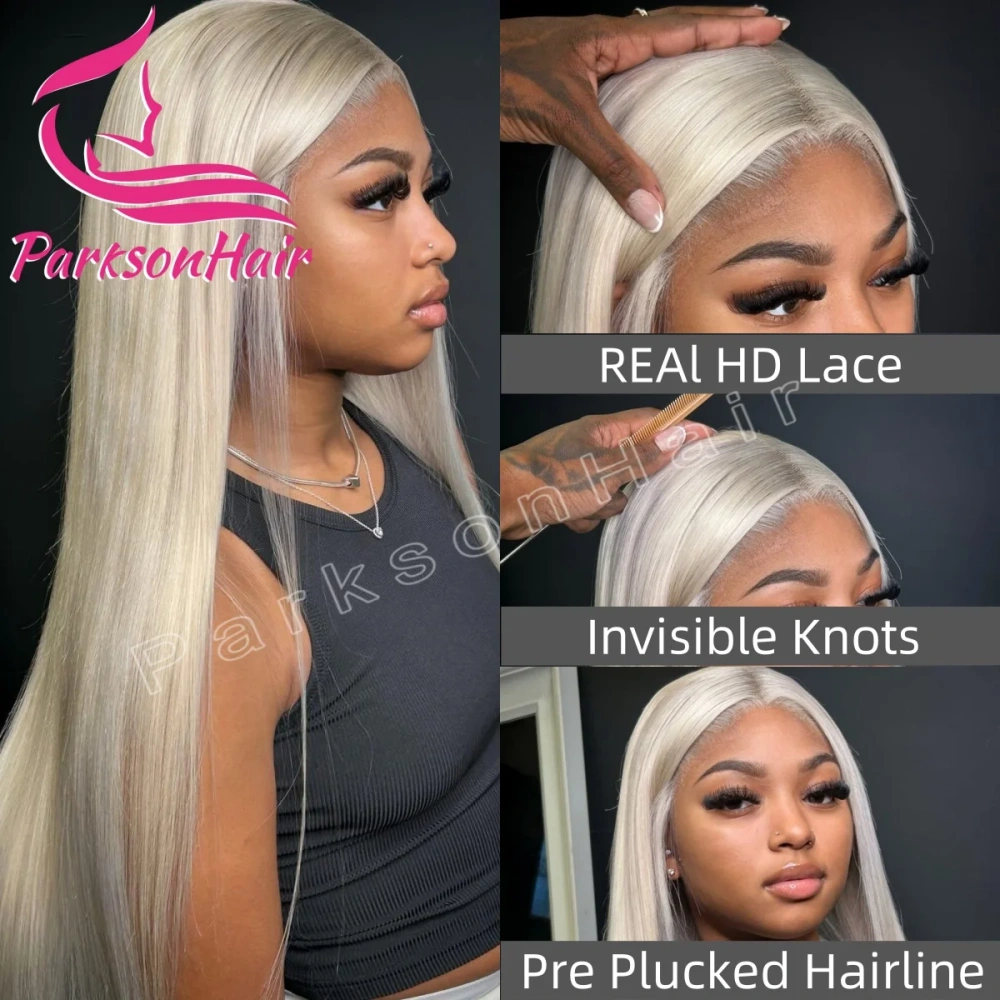 40 Inch Platinum Straight HD 13x6 13x4 Lace Frontal Wig Human Hair Wigs Pre-Plucking #60 White Swiss Lace Front Wig For Women
