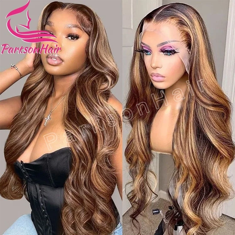 Highlight 4/27 13x4 Transparent Lace Front Wigs Human Hair For Women Pre-Plucking Straight Brazilian Lace Frontal Wigs 200%