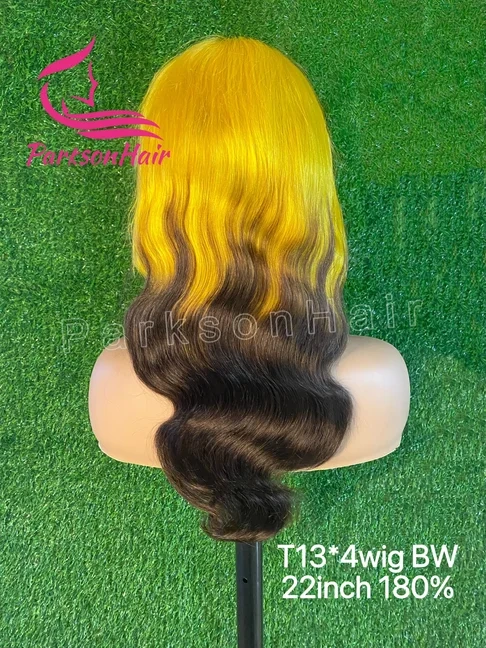 Ombre Yellow Black 13x6 13x4 Transparent Lace Frontal Wigs Pre-Plucking Body Wave Brazilian Colored 613 Human Hair Wig For Women