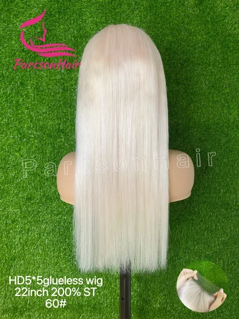 Platinum Ready To Wear Glueless Human Hair Wig 5x5 4x4 HD Lace Closure Wig For Women Pre Plucked Brazilian HD #60 Lace Front Wig