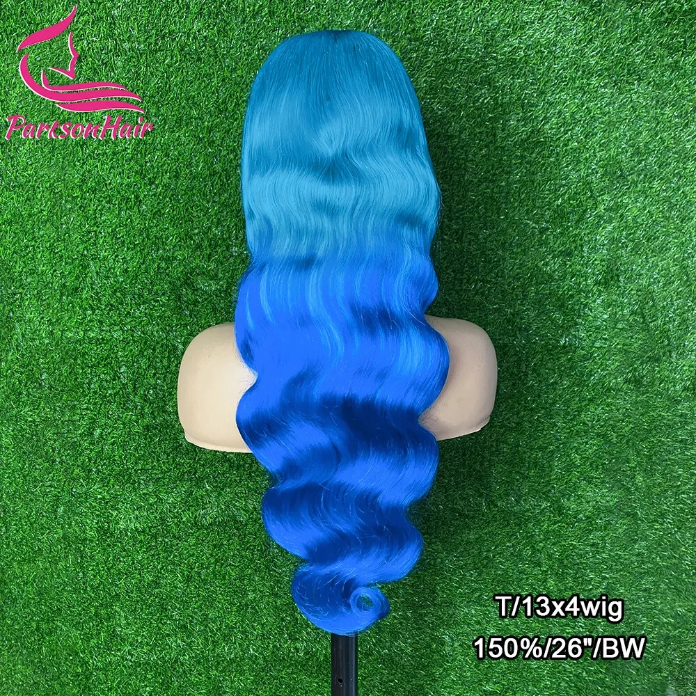 Ombre Blue 13x4 13x6 Lace Frontal Human Hair Wigs For Women Body Wave Lace Front Wigs Brazilian Pre Plucked Raw Human Hair Wigs