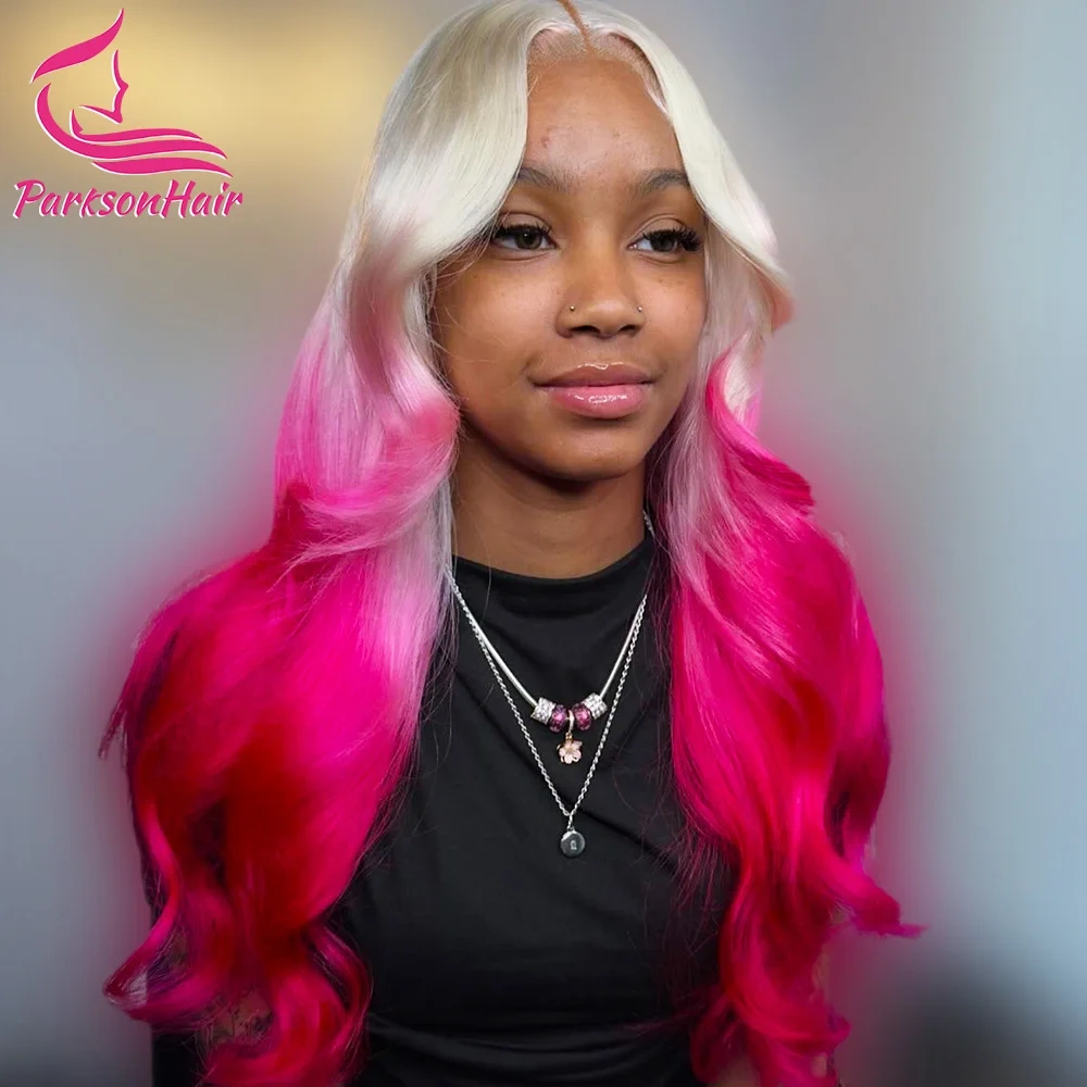 Platnium Ombre Pink 13x6 13x4 HD Lace Front Human Hair Wigs Body Wave  Human Hair Wig Colored 613 Wigs For Women Highlight  Wig