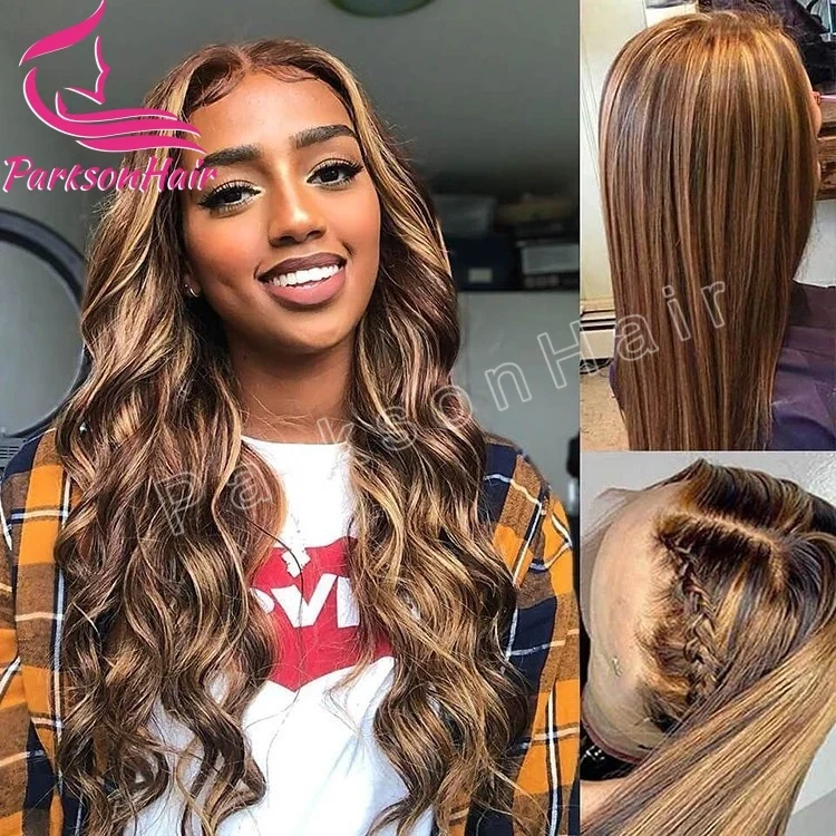 13x4 Highlight Transparent Lace Front Wigs For Women 200% Pre Plucked 4/27 Straight Human Hair Wig Brazilian Lace Frontal Wigs