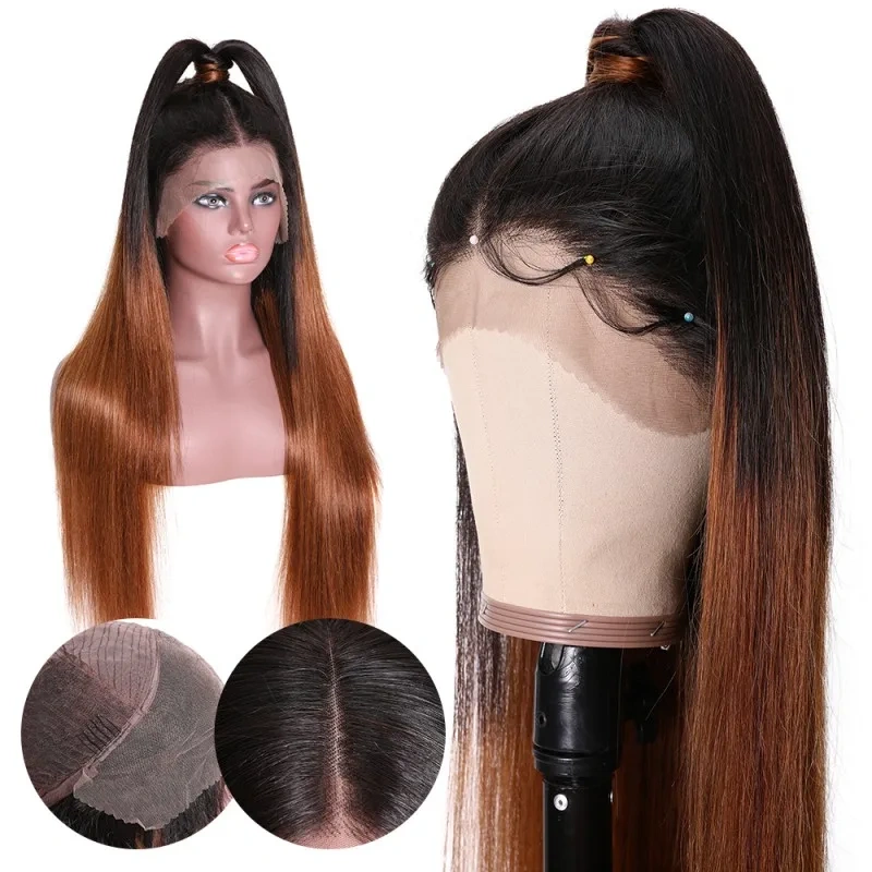 Omber Black Brown 13x4 13x6 Transparent Lace Front Human Hair Wigs Pre-Plucking Straight Chocolate Lace Frontal Wigs For Women