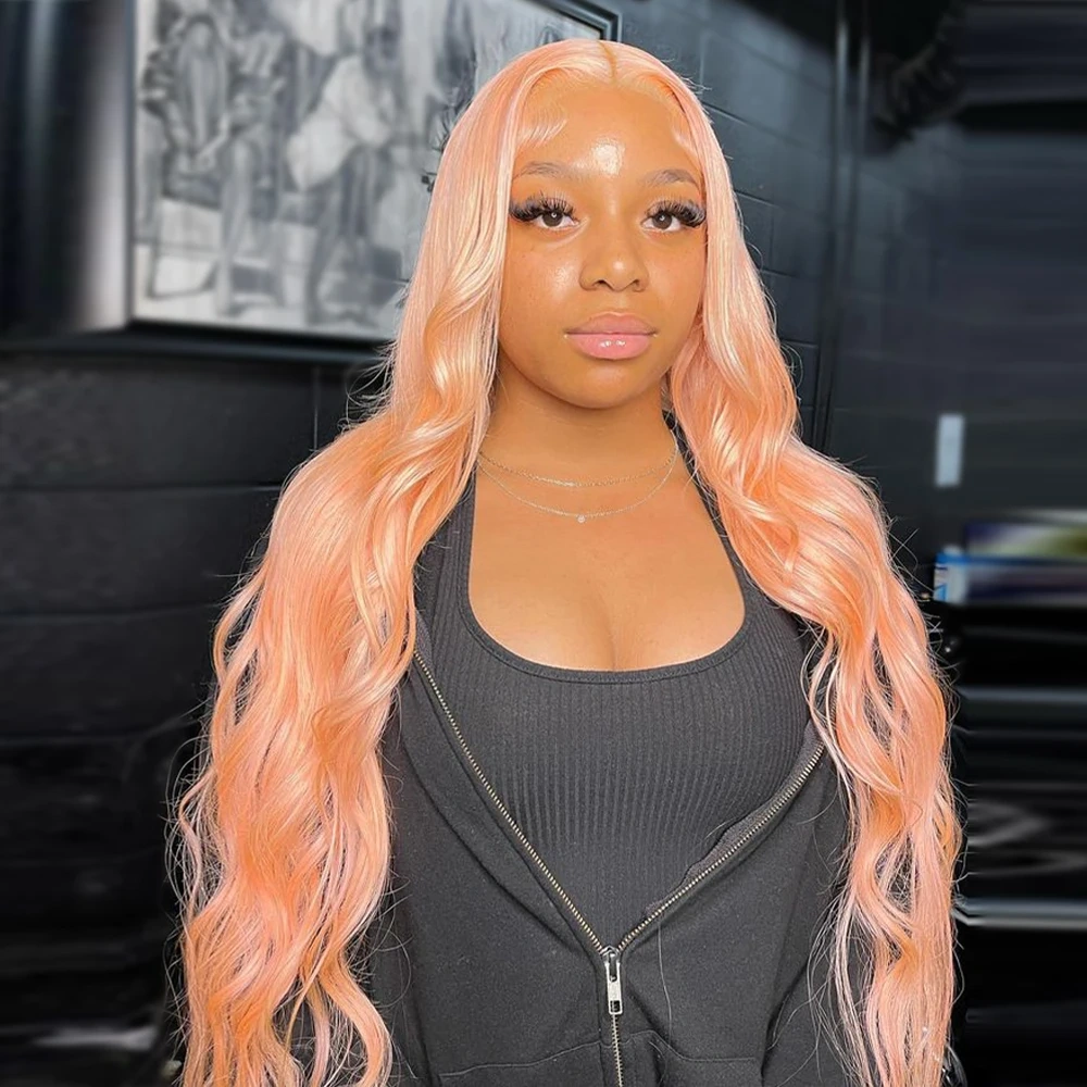 Human Hair Wig Salmon Pink 13x6 13x4 Hd Lace Frontal Wigs Body Wave Pre Plucked Brazilian 180% Light Pink Lace Front Wig 30 Inch