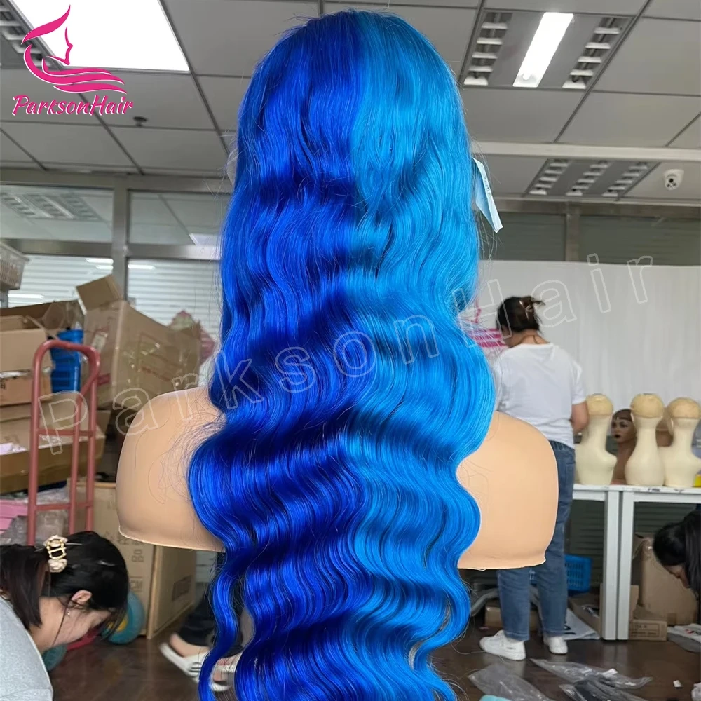 Blue Human Hair Wig Blonde 613 13x4 Transparent Lace Frontal Wig Colored Human Hair Wigs For Women Pre Plucked Hairline Parksonh