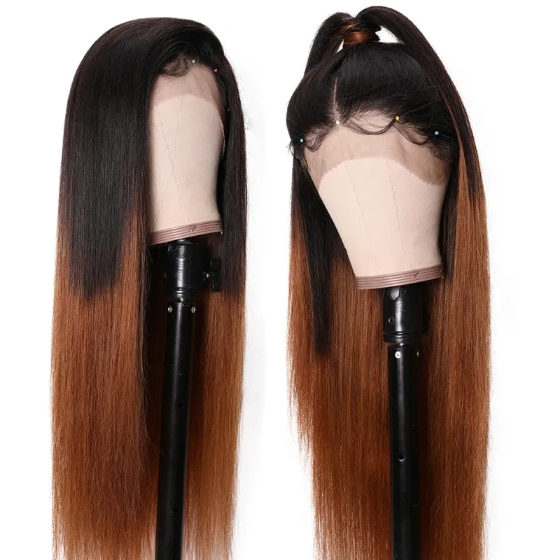 Omber Black Brown 13x4 13x6 Transparent Lace Front Human Hair Wigs Pre-Plucking Straight Chocolate Lace Frontal Wigs For Women
