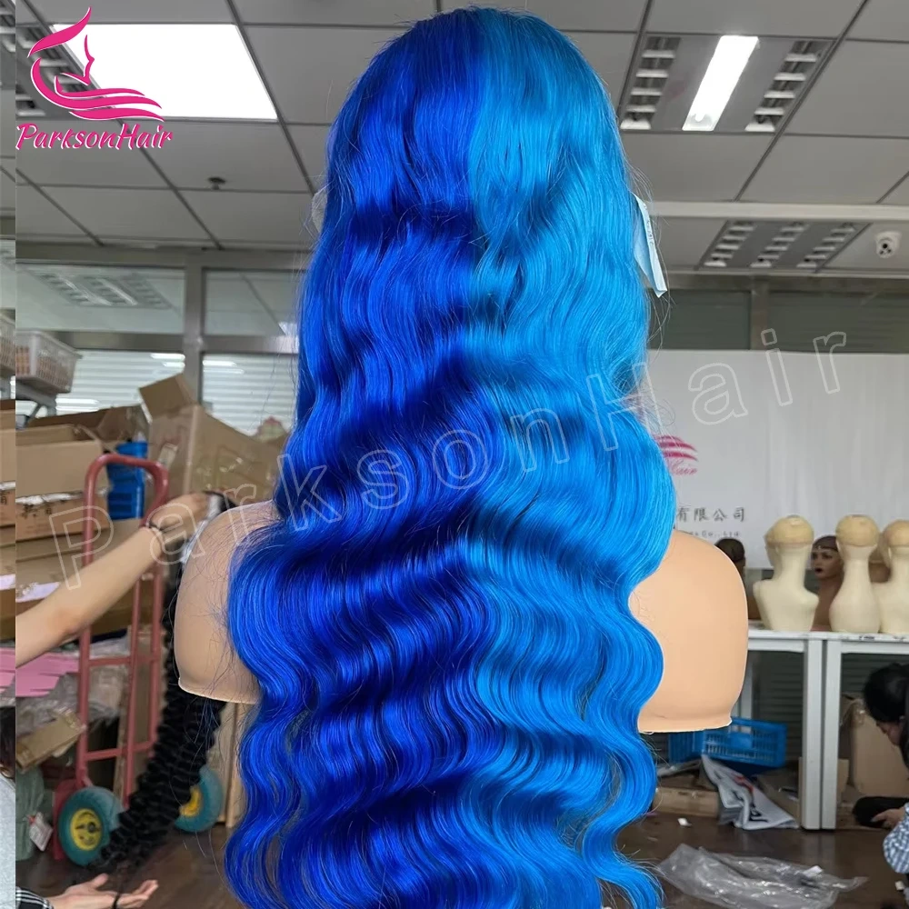 Blue Human Hair Wig Blonde 613 13x4 Transparent Lace Frontal Wig Colored Human Hair Wigs For Women Pre Plucked Hairline Parksonh
