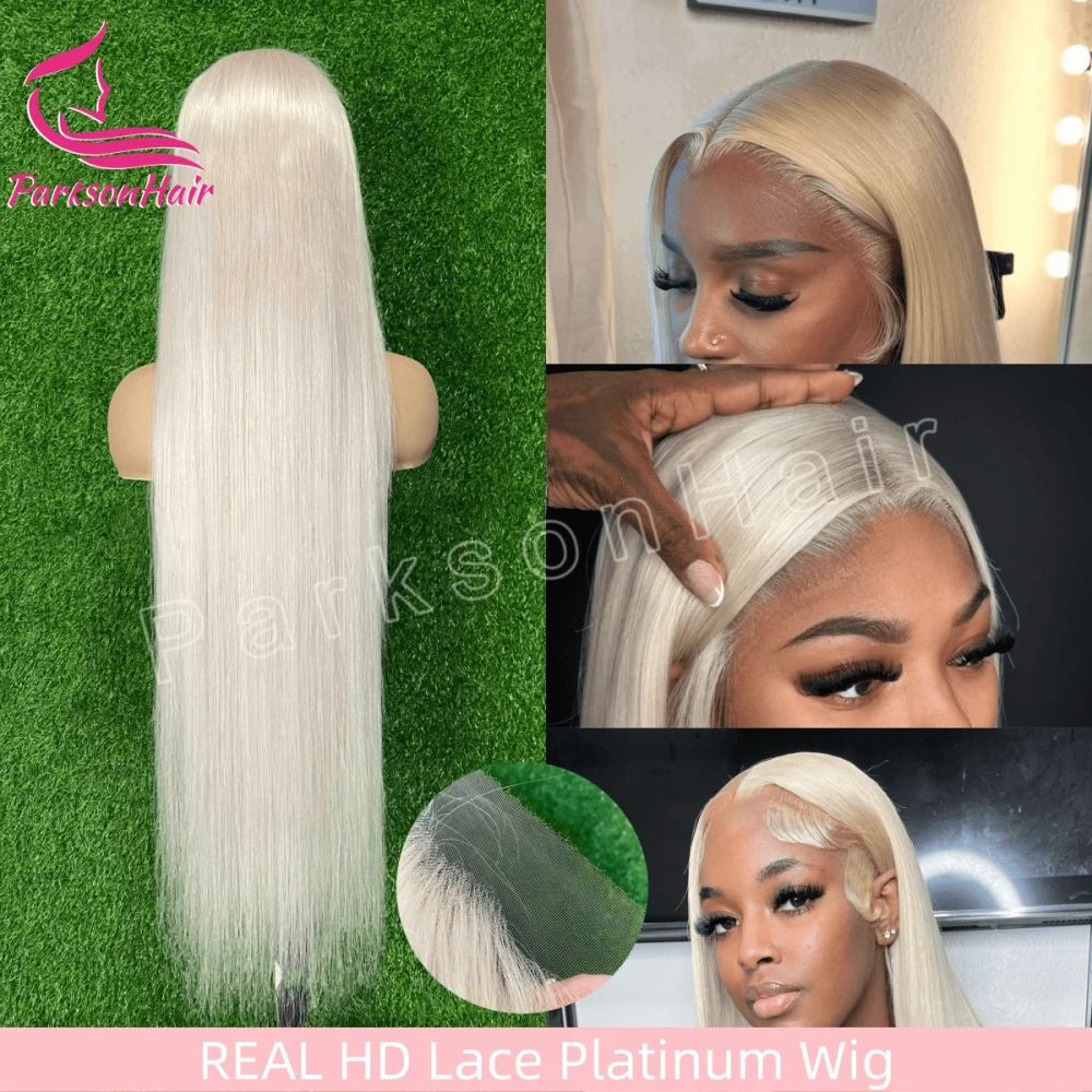 40 Inch Platinum Straight HD 13x6 13x4 Lace Frontal Wig Human Hair Wigs Pre-Plucking #60 White Swiss Lace Front Wig For Women