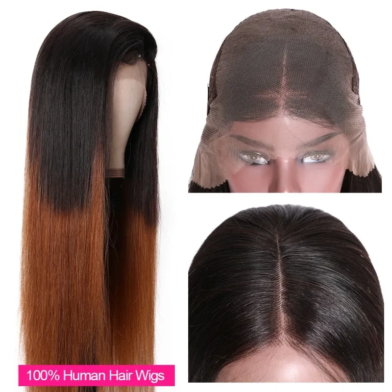 Omber Black Brown 13x4 13x6 Transparent Lace Front Human Hair Wigs Pre-Plucking Straight Chocolate Lace Frontal Wigs For Women