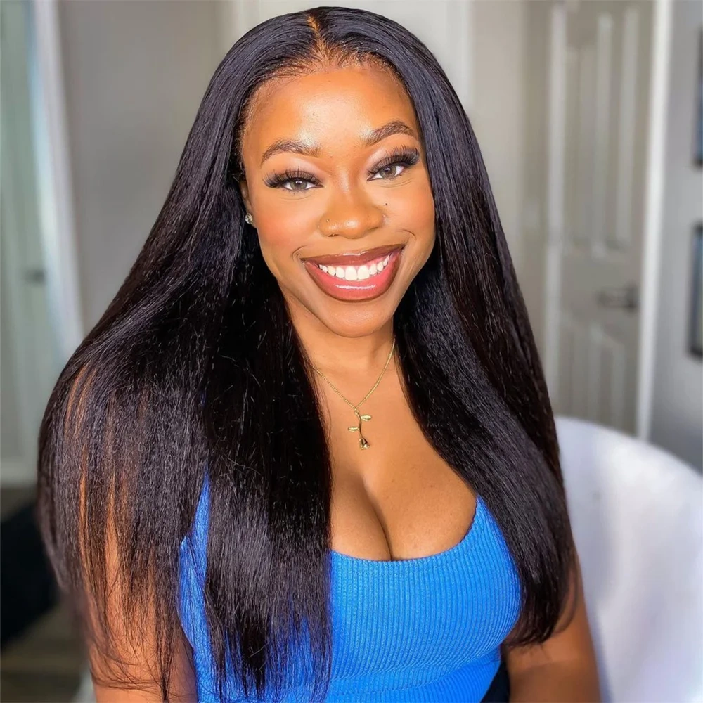 34 36 Inch Kinky Straight HD 13x4 Lace Frontal Wig 100% Raw Human Hair Wig Pre Plucked 200% Density Yaki Curly Wig For Women