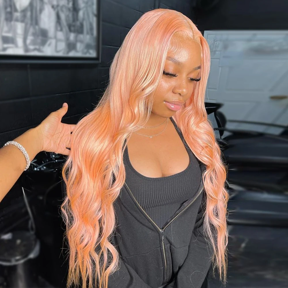Human Hair Wig Salmon Pink 13x6 13x4 Hd Lace Frontal Wigs Body Wave Pre Plucked Brazilian 180% Light Pink Lace Front Wig 30 Inch