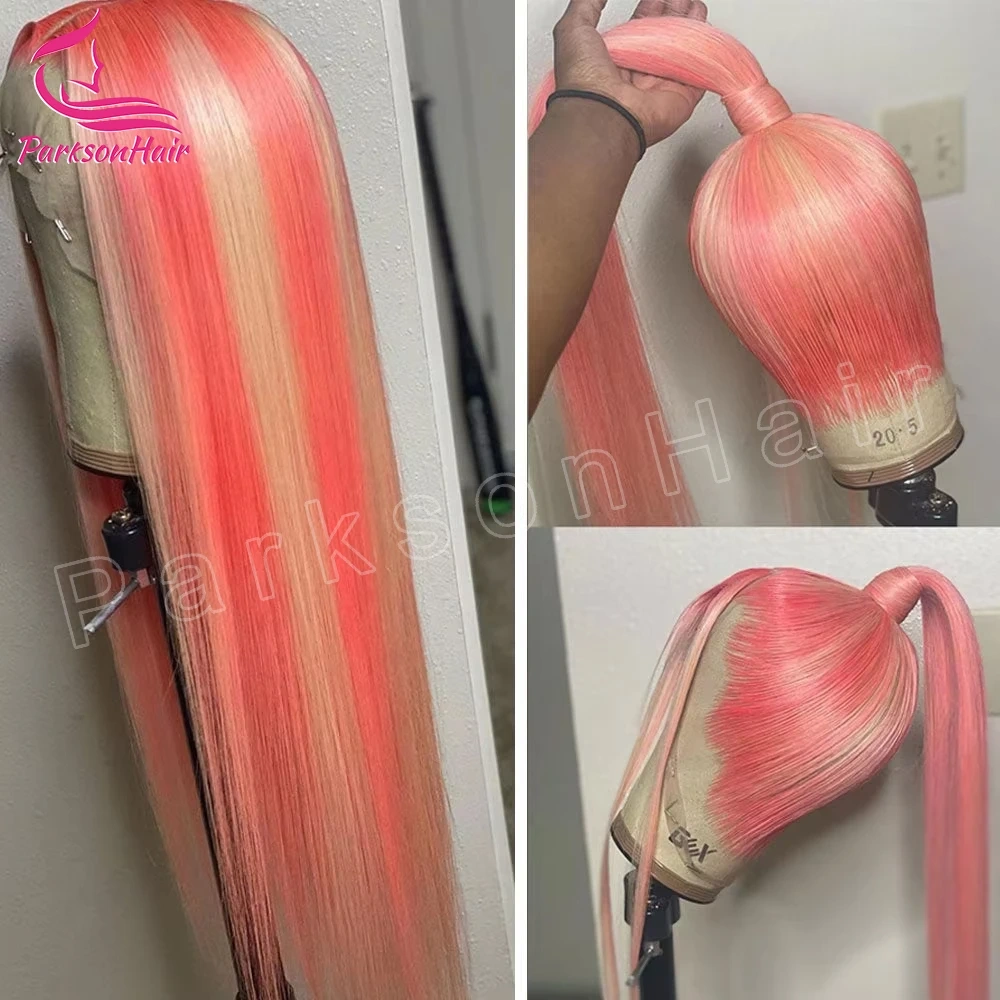 Highlights Pink HD Transparent Full Lace Front Wigs For Women 613 Colored 13x4 Lace Front Blonde Human Hair Pre Plucked Wigs 250