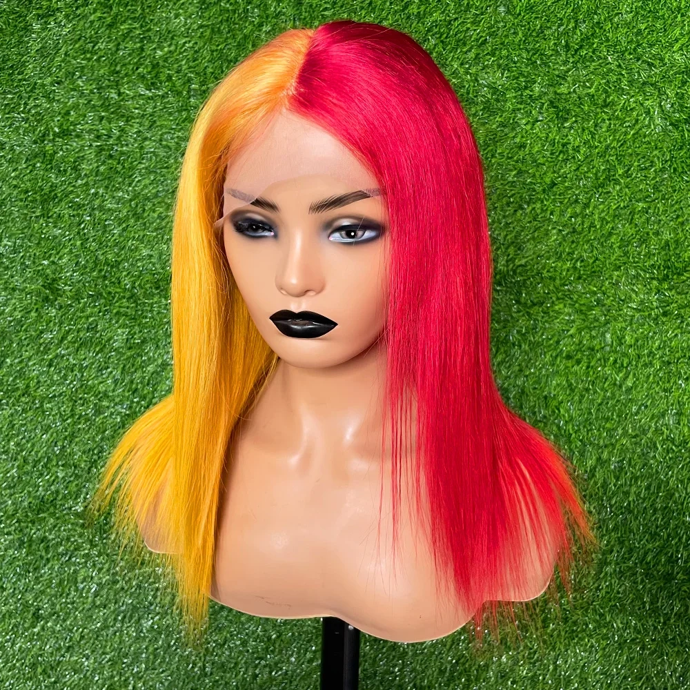Red With Ginger Colored 13x4 13x6 Transparent Lace Front Wig Pre-Plucking 100% Brazilian Human Hair Straight Lace Front Wigs