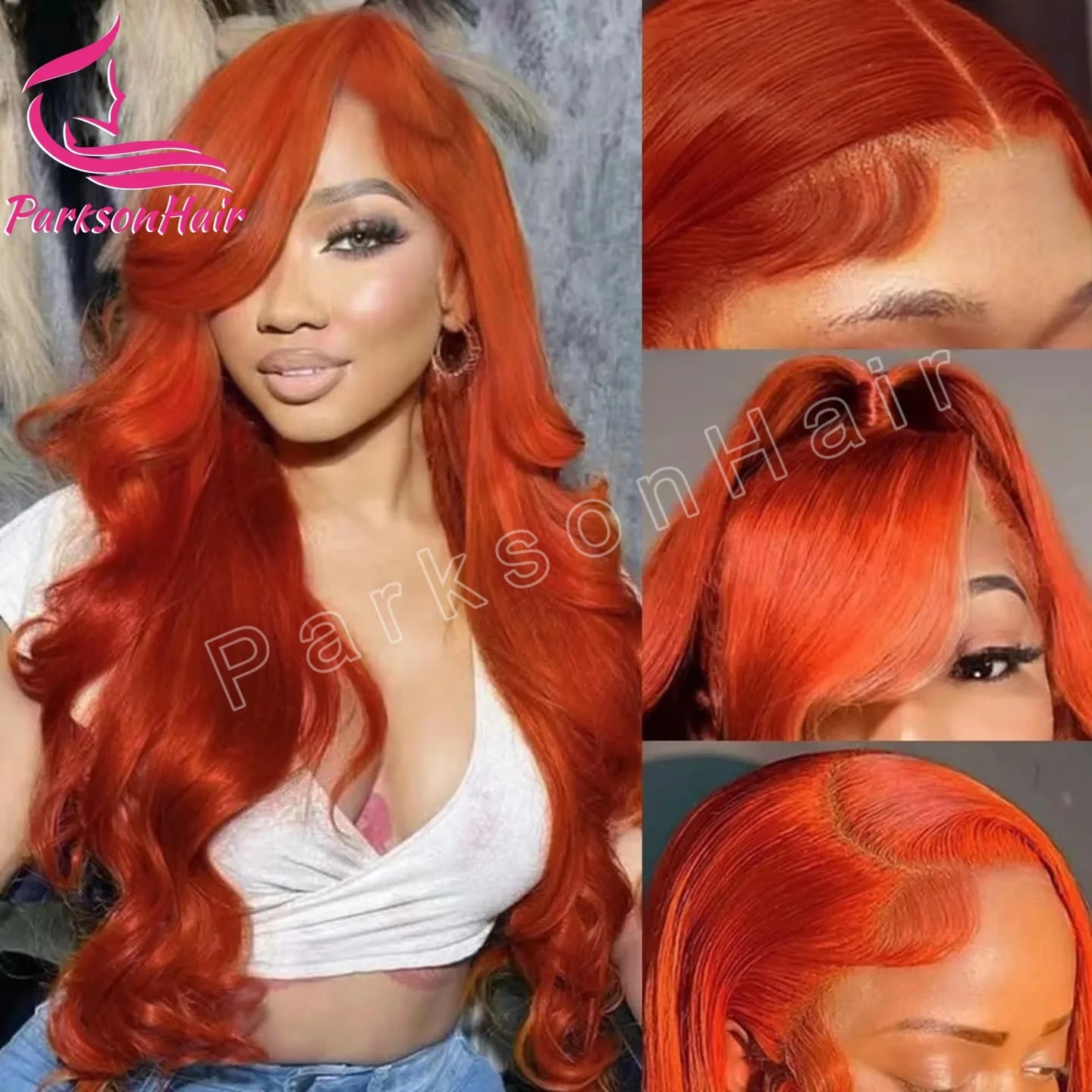 Ginger 200% 13x4 Transparent Lace Front Human Hair Wigs Pre Plucked Brazilian Orange Body Wave #350 Lace Frontal Wig For Women