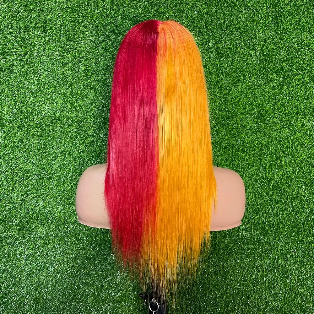 Red With Ginger Colored 13x4 13x6 Transparent Lace Front Wig Pre-Plucking 100% Brazilian Human Hair Straight Lace Front Wigs
