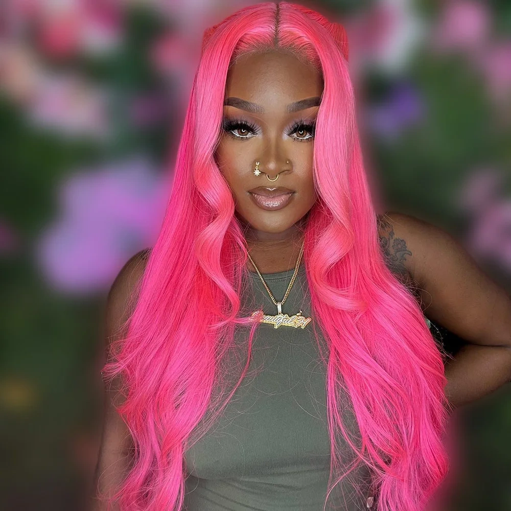 Dark Pink Glueless Human Hair Wigs 13x4 Lace Front Wigs Body Wave Pre-Plucking Brazilian Color 5x5 Lace Closure  Wigs For Women