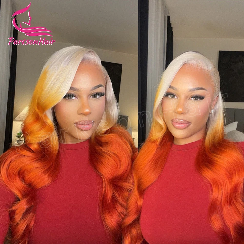 Ginger Orange Glueless Wig 13X6 HD Highlight Lace Front Wig Wave Curly Hair 13X4 Blonde Gradient Orange Lace Front Wig Women