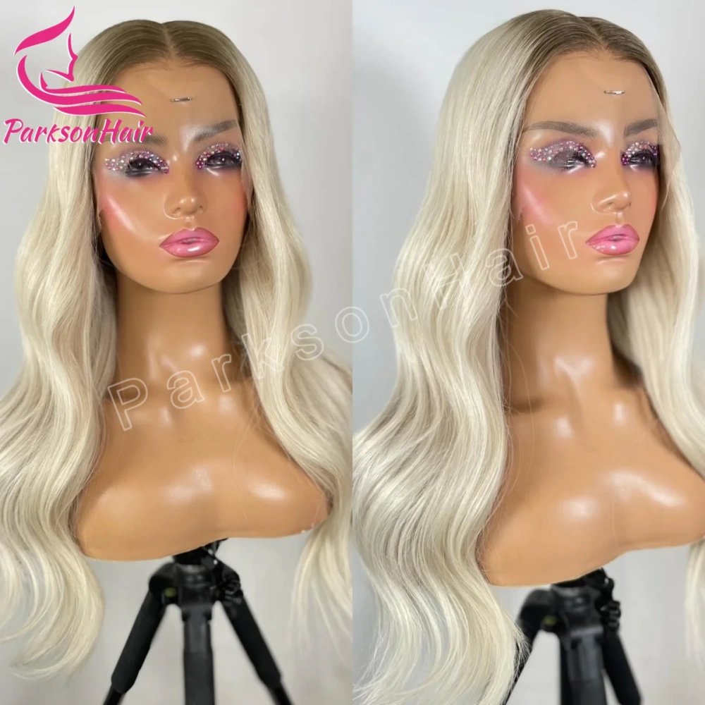 #60 Ash Blonde Human Hair Wig Straigh 13x4 Lace Frontal Wigs Brown Roots Ombre Platinum13x6 Lace Front Wig For Women Pre Plucked