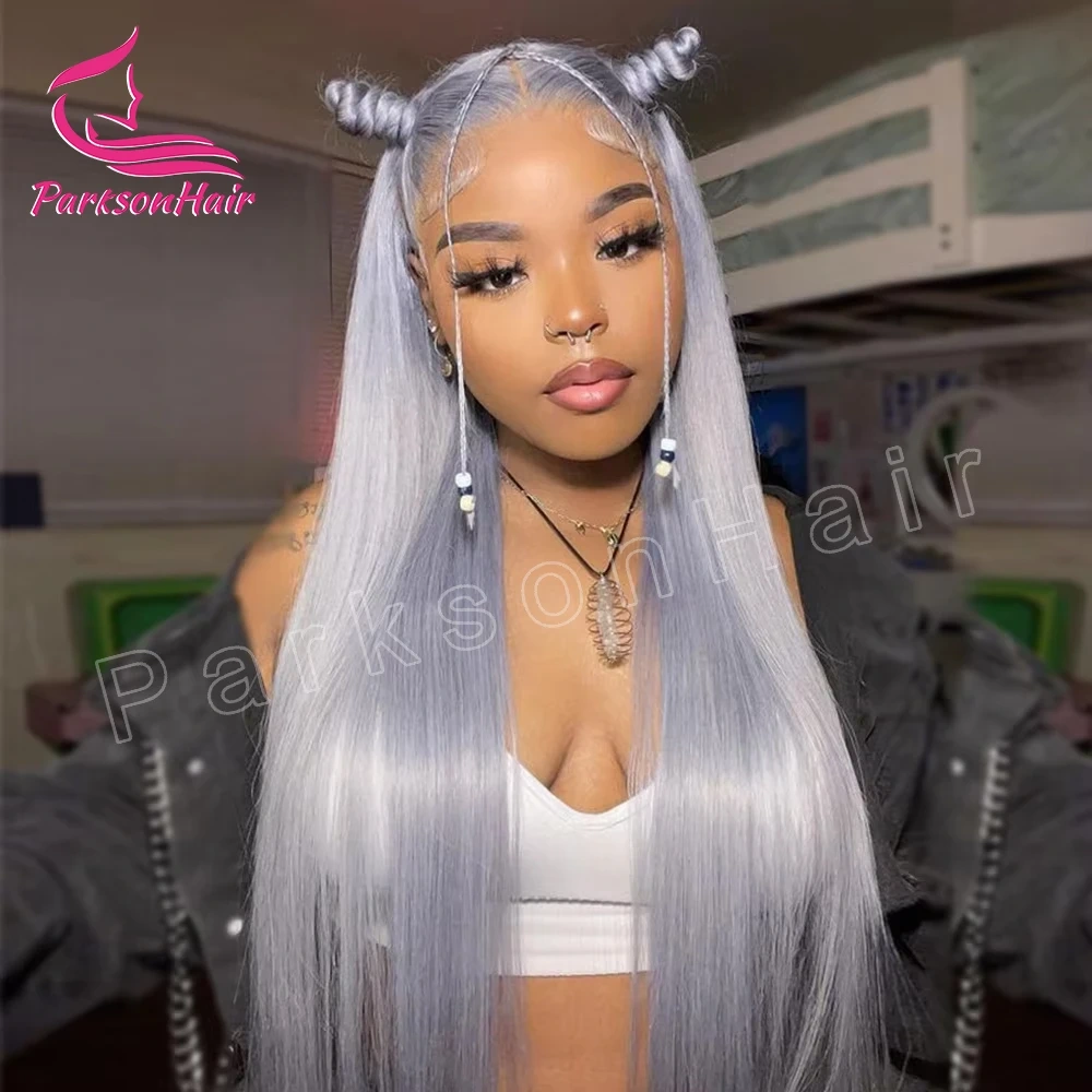Sliver Grey Bone Straight Vietnamese Human Hair Wig 250% Density 13x6 Lace Front Wig Pre Plucked 613 Colored Lace Wig For Women