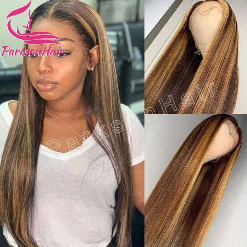 13x4 Highlight Transparent Lace Front Wigs For Women 200% Pre Plucked 4/27 Straight Human Hair Wig Brazilian Lace Frontal Wigs