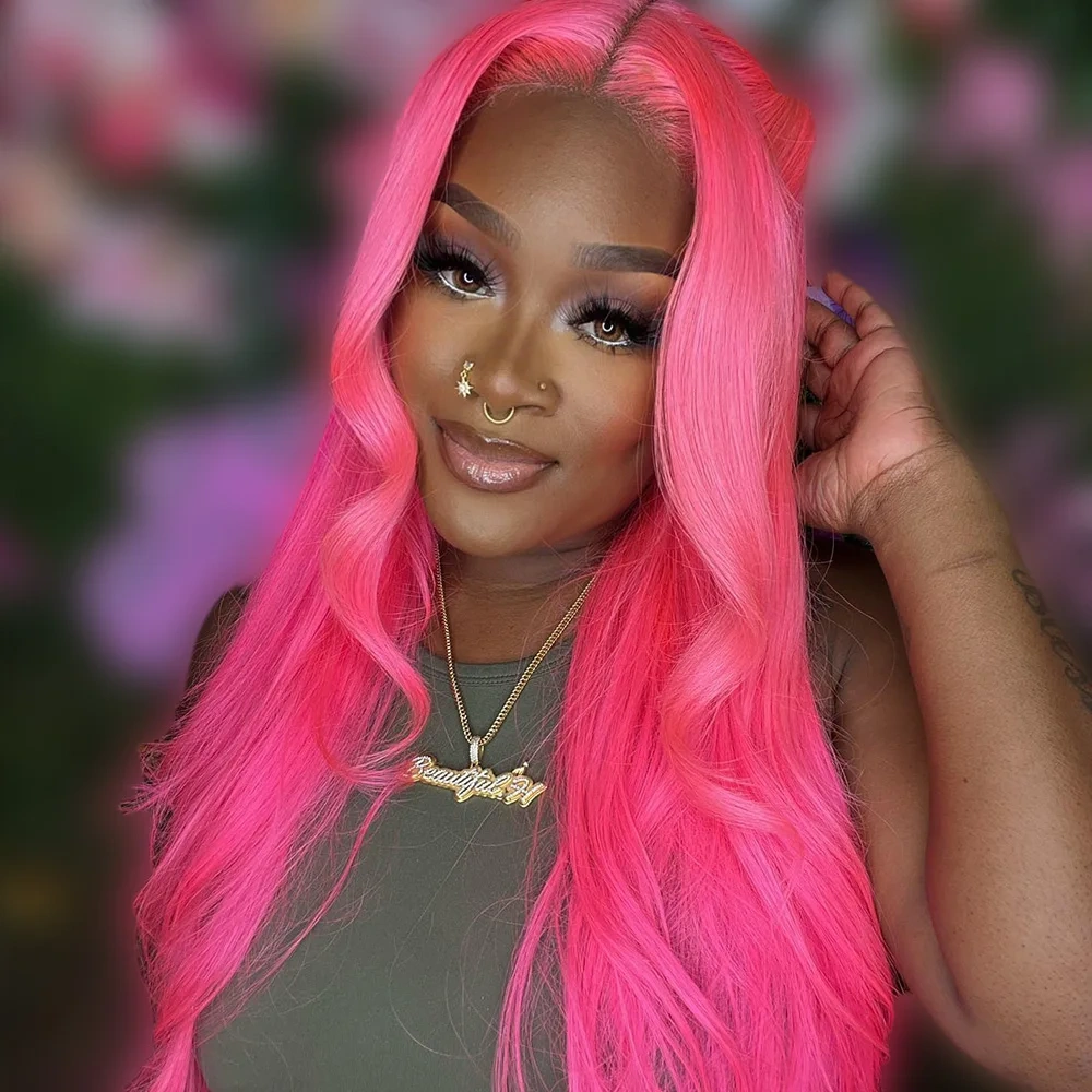 Dark Pink Glueless Human Hair Wigs 13x4 Lace Front Wigs Body Wave Pre-Plucking Brazilian Color 5x5 Lace Closure  Wigs For Women