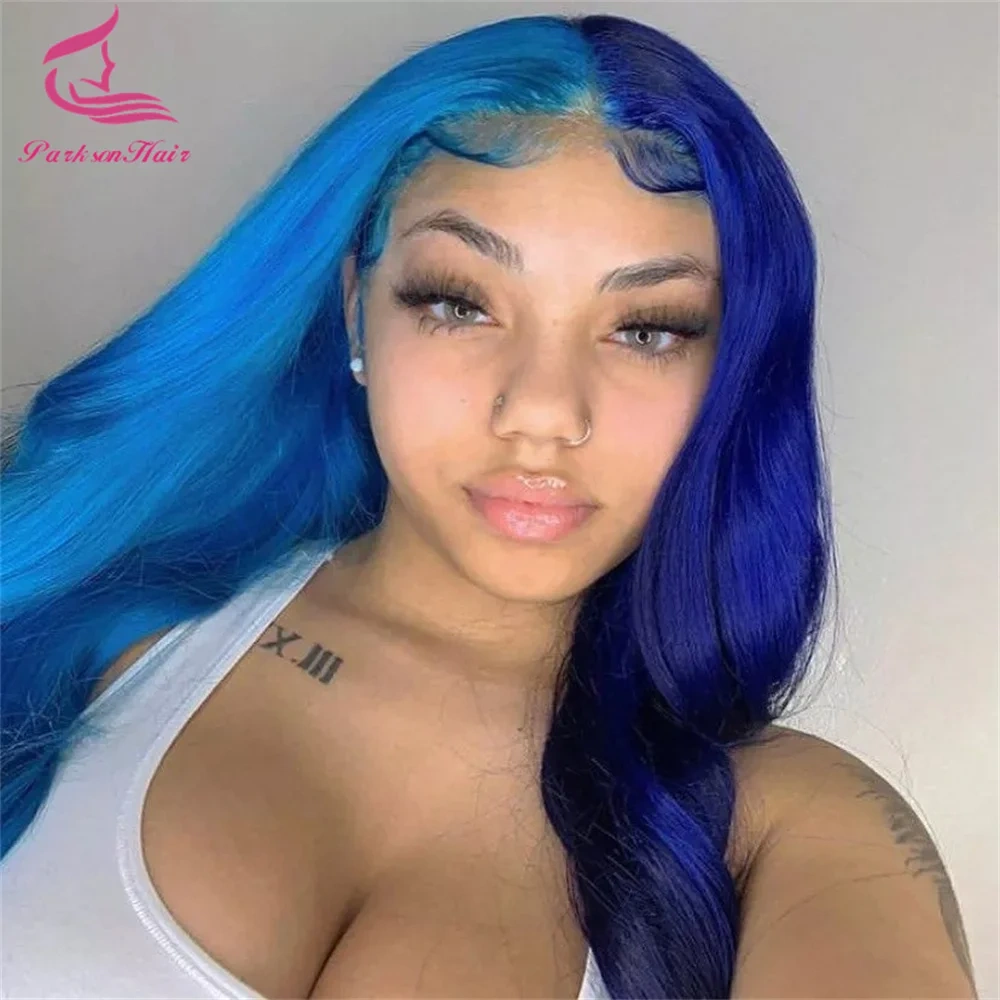 Blue Human Hair Wig Blonde 613 13x4 Transparent Lace Frontal Wig Colored Human Hair Wigs For Women Pre Plucked Hairline Parksonh