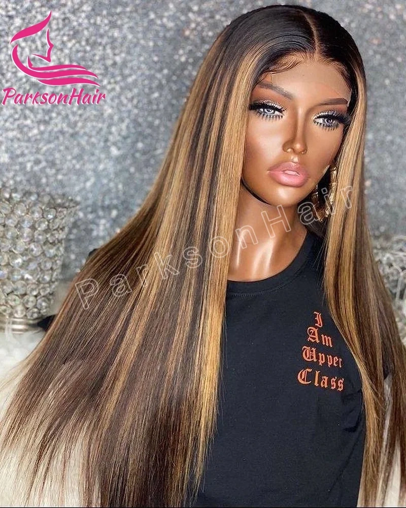 13x4 Highlight Transparent Lace Front Wigs For Women 200% Pre Plucked 4/27 Straight Human Hair Wig Brazilian Lace Frontal Wigs